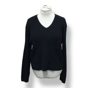 Taylor Marcs Women’s Classic V Neck Ribbed Sweater Old Money Preppy Black XXL